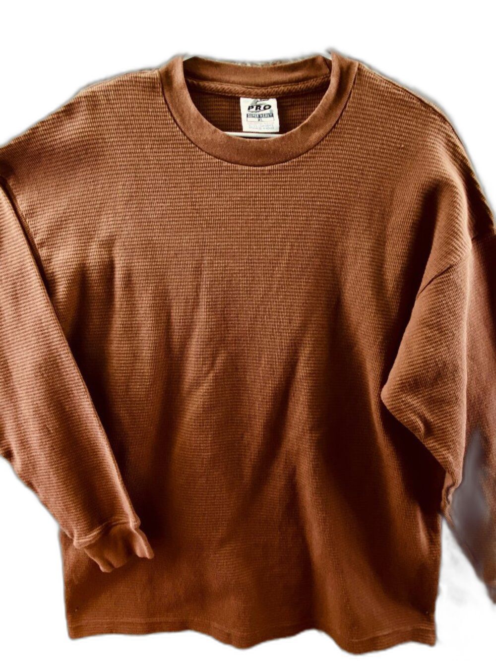 ProClub Pro 5 Men's Long Sleeve Shirt Heavyweight Thermal Waffle Knit Brown XL
